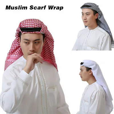 Men Muslim Scarf Wrap Arab Towel Head Wrap Islamic Turban Saudi Cover Hijab New • $11.88