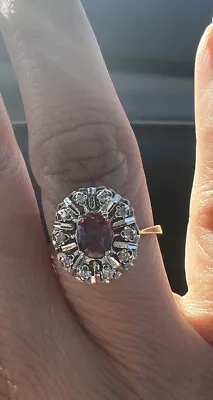 10k Ruby Halo Vintage Ring Diamond Cocktail Estate • $379.99