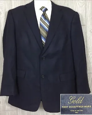 Hart Schaffner Marx Gold Trumpeter Mens Navy Loro Piana Cashmere Blazer 42R (t4) • $89