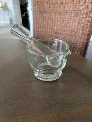Vintage HEAVY CLEAR GLASS MORTAR AND PESTLE NICE CONDITION 4  Diameter • $12.95