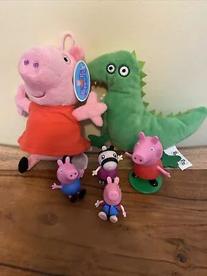 6 Piece Lot Peppa Pig Flat Mr. Dinosaur Stuffed Plush Toys Figures Action • $16
