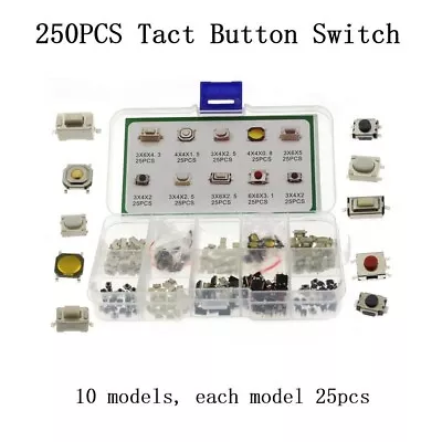 250PCS Tactile Push Button Switch Micro Momentary Tact SMD 10Value Kit • $11.18