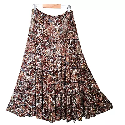 Metro Wear Y2K Tiered Paisley Mesh Maxi Skirt Women's Large Pull On Waist • $24
