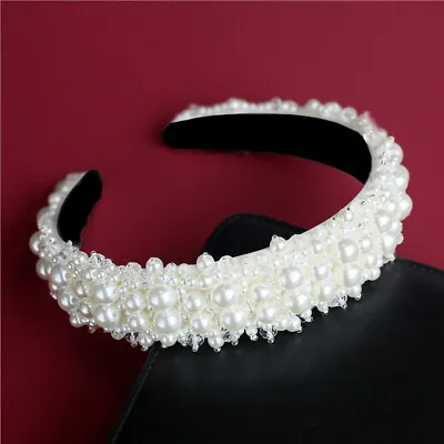 $14.99 • Buy Women Pearl Headband Handmade Beaded Hair Hoop Bridal Headband Hair Accessories
