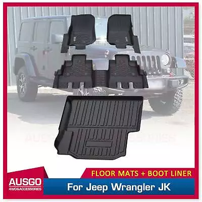 AUSGO 5D TPE Floor Mats + 3D Cargo Mat For Jeep Wrangler JK 4Door 2012-2018 • $285.19