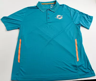 Miami Dolphins Mens Polo Shirt NFL Majestic Teal/Orange Cool Base XL 46  Chest • $21.95