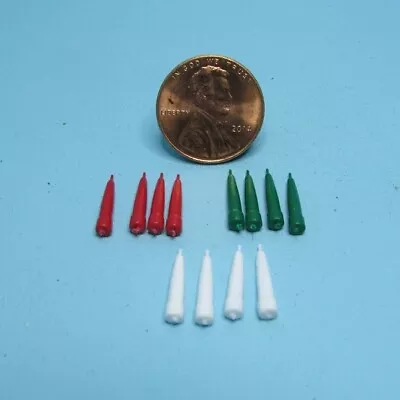 Dollhouse Miniature Plastic Candle Set Of 4 - Red White Or Green • $1.34