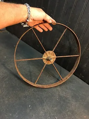 Antique 14  Solid Metal Steel Wheel 6 Spoke Hub Wheelbarrow Cart Wagon • $42.49