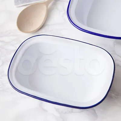 White & Blue Enamel Falcon Steak Pie Pudding Baking Oblong Bake Oven Dish Tin • £11.65