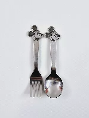 Vtg Mickey Mouse Stainless Steel Kid Silver Ware Fork Spoon Walt Disney By Bonny • $24.95