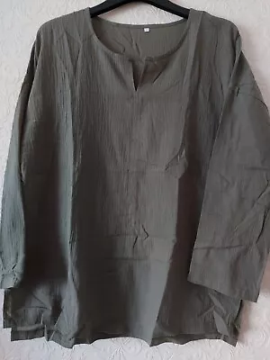 Mens Black Cotton Liner V Neck Long Sleeve Tunic Shirt Size 3xl • £6.99
