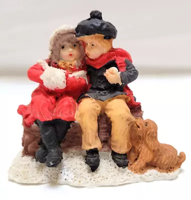 Vintage 90s Mervyn’s Christmas Village Square -Boy & Girl On Tree Trunk W/ Dog • $15.20