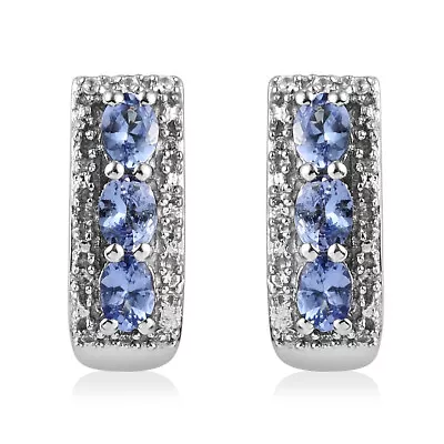 AMAZING 1.10ctw Tanzanite & Zircon J-Hoop Earrings Platinum Plated Sterling • $30