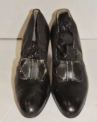 $35 • Buy Victorian - Edwardian Black Leather Shoes / Heels Appx 6 1/2 N