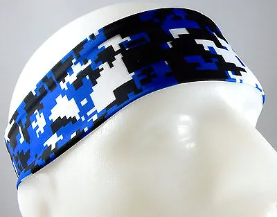 NEW! Super Soft Royal Blue Black Digital Camo Headband Sports Running Workout • $8.99