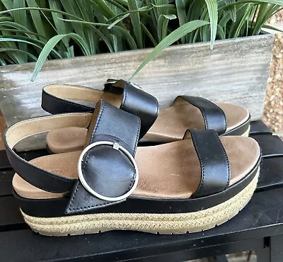 UGG Womens Size 8.5 119742 Black Suede Leather Platform April Espadrille Sandals • $25