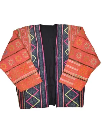 Vintage Hmong Jacket Womens XL Cross Stitch Open Front Asian Ceremony Shawl Robe • $84.94
