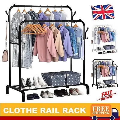 Heavy Duty Double Clothes Rail Hanging Rack Garment Display Stand Storage Shelf • £12.99