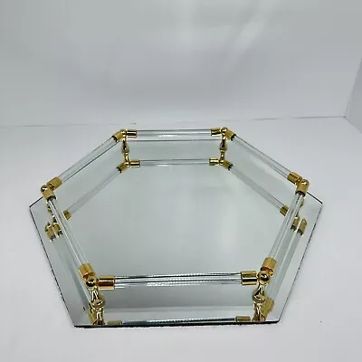 Vintage Mirrored Vanity Tray Dressing Table Brass Floral Pattern Octagon • $26.99