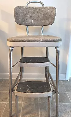 MCM Vintage Cosco Step Chair Kitchen Stool Off White Beige Chrome Sturdy • $179.99