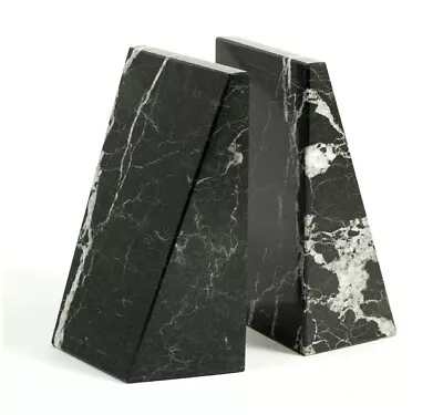 Marble Book End Set Vintage Stone Carved Pair Heavy Art Deco Sturdy Dark Black • $42.77