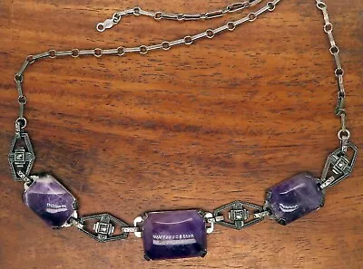 Vintage Sterling Silver ART DECO AMETHYST MARCASITE Necklace • $71