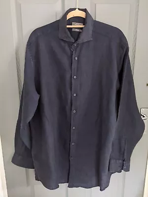 John Lewis Linen Shirt Mens Size Chest 50  Regular Fit Navy Button Up • £12