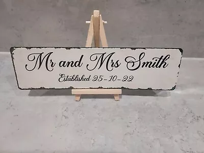 TOP TABLE Rustic Wedding Sign Vintage TIN Mr And Mrs PERSONALISED WITH EASEL • £10.29