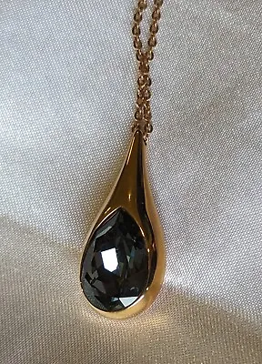 Genuine Swarovski Gold Tone Necklace  With Grey/Blue Teardrop Stone Ex Cond  • $49.50