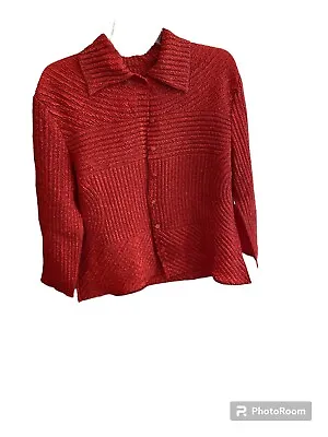 Analogy Womens Sweater Jacket SZ Medium Petite Long Sleeved Rust Textured • $10.99
