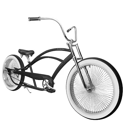 140 Spokes 26  Fat Tires Stretch Beach Cruiser Bike High Rise Handlebars Bicycle • $725.89