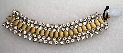 J Crew NWT Link Bracelet Antiqued Brass Color With 2 Rows Of Clear Rhinestones • $29.90