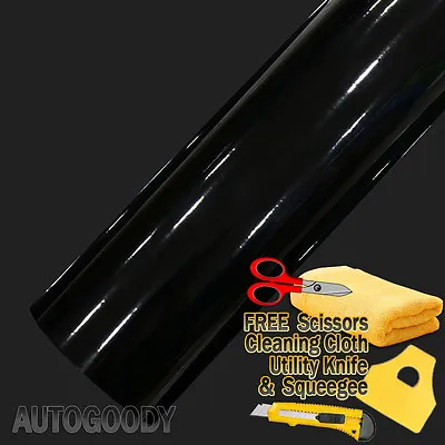 $16.88 • Buy 24  X 60  Gloss Black Vinyl Film Wrap Sticker Decal Air Bubble Free 2ft X 5ft