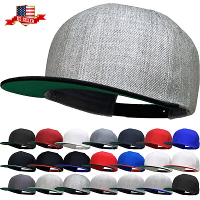 Premium Classic Snapback Wool Blend Plain Basic Cap Hat • $9.99