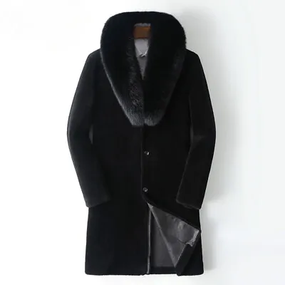 Sheep Shearling Fur Genuine Leather Jacket Men's Mid-length Fox Fur Down Coats • $265.43