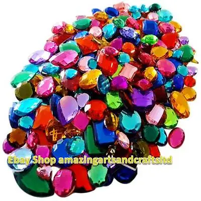 Mixed Acrylic Gemstones Gems Jewels Craft Embellishments Cards 100g 120g • £6.25