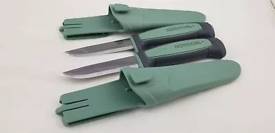 2 Pc Lot Mora Morakniv Basic 511 Carbon Steel Teal & Gray Survival Knife • $20.89