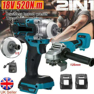 18V Cordless Tools Combo Kit Cordless Impact Wrench Angle Grinder For Makita UK • £22.99