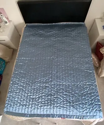 Beautiful Blue Satin Throw 150 X 200 Cm Green Reverse Side Marks & Spencer • £25