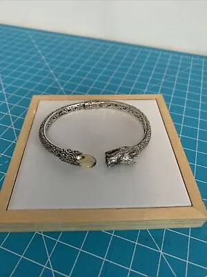 Vtg. Sterling Silver Dragon Braclet With Jewel. Viking. Hinged Stamped 925.  • $175