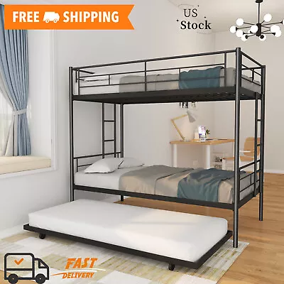 Twin Over Twin Metal Bunk Bed Frame With Trundle - Fits 80 Characters Or Less • $303.55