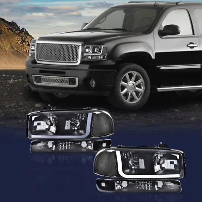 Fit For 99-2007 GMC Sierra Yukon LED DRL Smoked Headlights W/Bumper Signal Lamps • $85.96