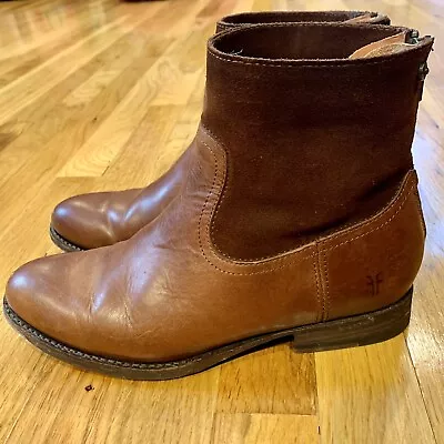 Frye Women’s Jamie Redwood Brown Leather And Suede Zip Ankle Boots Size 8.5 B • $45.50