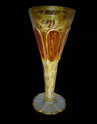 Exceptional Antique Moser Crystal Amber And Gold Vase Form Of Medieval Goblet. • $894.17