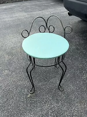 Vintage Mid Century Turquoise Metal Vanity Stool Chair • $40