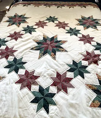 $159.99 • Buy VTG 8 Point Lone Star Quilt Machine Const Hand Quilted Fall Christmas Holiday