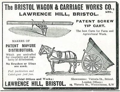 Bristol Wagon & Carriage Works Horse Manure Distributor 1906 UK Antique Print Ad • £9.53