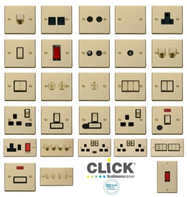 £8.13 • Buy Click Deco 'INGOT' Victorian Polished Brass Switches And Sockets With Black Trim