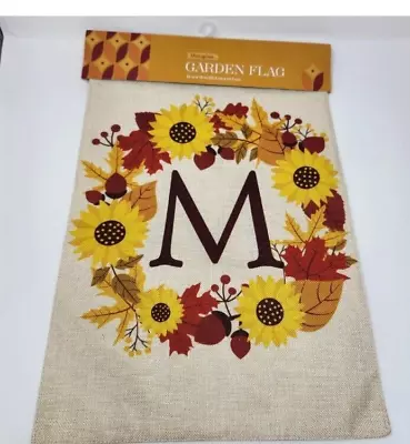 Monogram M Sunflowers Burlap Look Fall Garden Flag 12 X 18  Decor  2 Sided X1 • $7.99