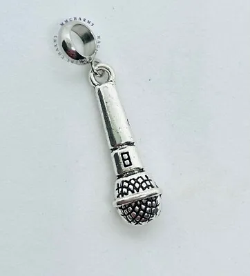 SINGER Microphone Performer Singing European Charm & Gift Pouch - Silver Tone • £6.50